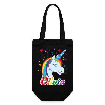 Einhorn Olivia Regenbogen  - Geschenkbeutel für Flaschen - Schwarz - Vorne