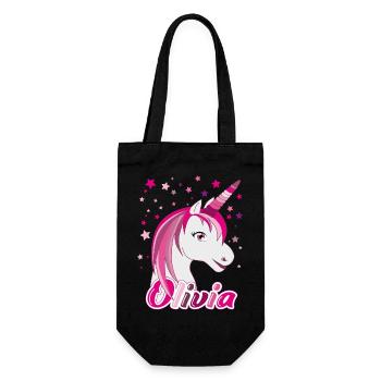 Olivia Einhorn, Mädchenname - Geschenkbeutel für Flaschen - Schwarz - Vorne