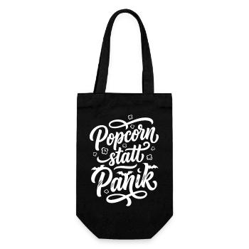 Popcorn statt Panik Horror Spruch - Geschenkbeutel für Flaschen - Schwarz - Vorne