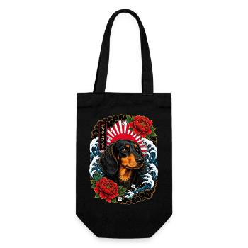 Dackel im japanischen Irezumi Tattoo Stil - Geschenkbeutel für Flaschen - Schwarz - Vorne