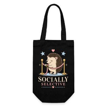 Socially selective hedgehog with humor - Gift Bag for Bottles - black - Front