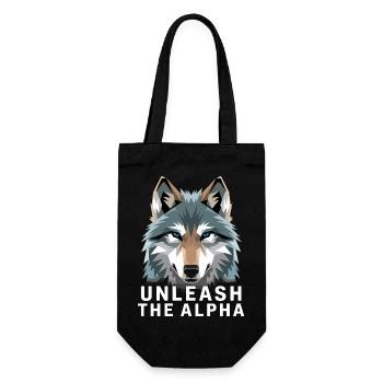  Unleash The Alpha Wolf Motivationsspruch Alpha - Geschenkbeutel für Flaschen - Schwarz - Vorne