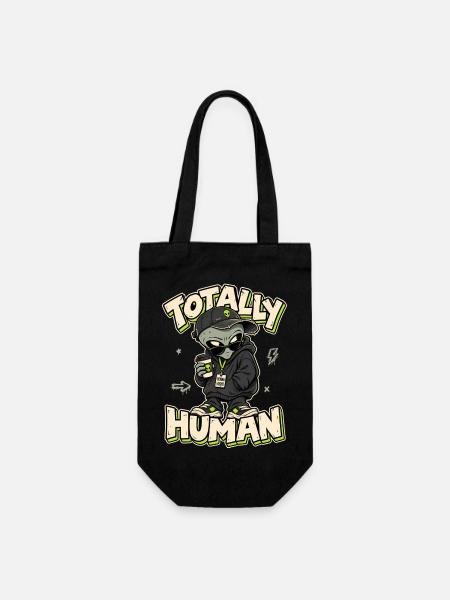 Lustiges Außerirdischer Alien Totally Human - Geschenkbeutel für Flaschen - Schwarz