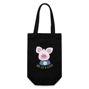 Schwein "Hab' ich 'n Glück" Illustration Kinder - Geschenkbeutel für Flaschen - Schwarz - Vorne