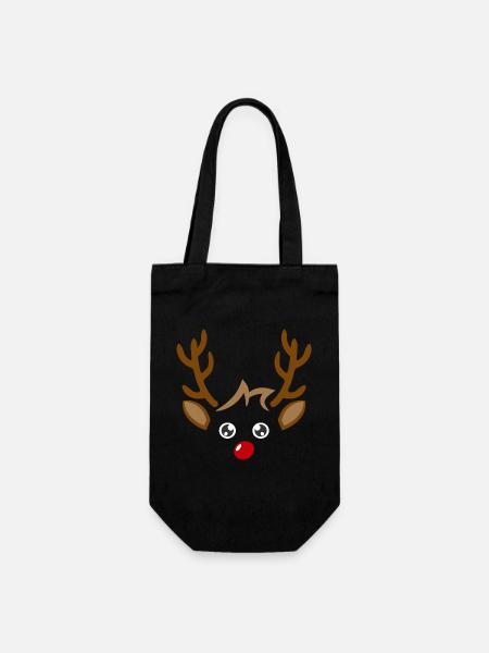 Süßes Rentier Junge Gesicht Weihnachten Xmas - Geschenkbeutel für Flaschen - Schwarz