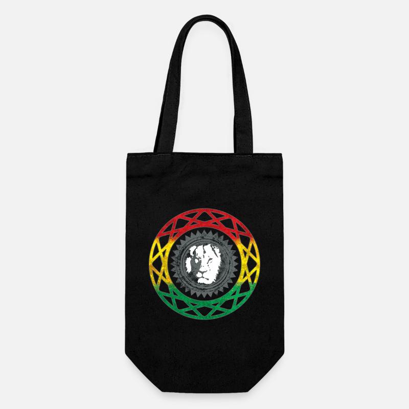 Visage de lion dans le style mandala rasta - Sac à bouteille - noir