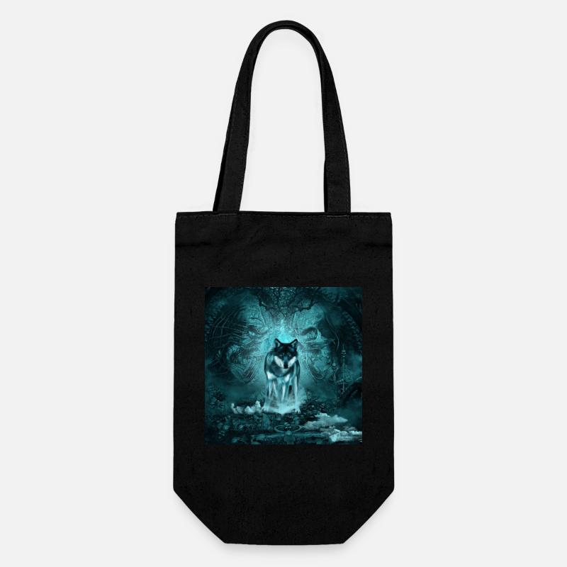 Awesome wolf at night - Gift Bag for Bottles - black