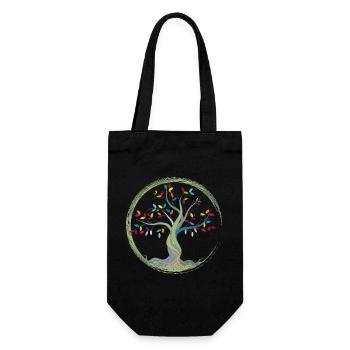 kleiner Baum mit bunten Blättern im Kreis - Geschenkbeutel für Flaschen - Schwarz - Vorne