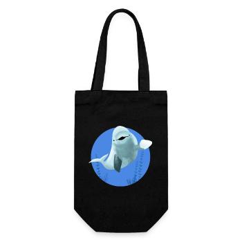 Beluga fröhlich in blauen Kreis - Geschenkbeutel für Flaschen - Schwarz - Vorne