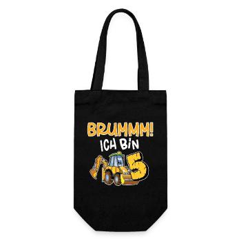 Brummmm Ich Bin 5 Jahre Bagger - Geschenkbeutel für Flaschen - Schwarz - Vorne