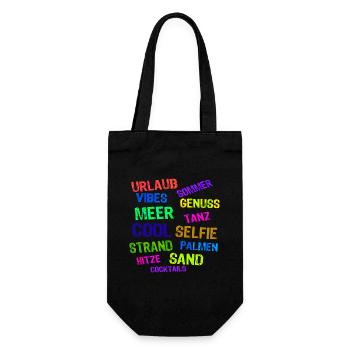 Urlaub Ferien Strand Auszeit Entspannen Palmen - Geschenkbeutel für Flaschen - Schwarz - Vorne