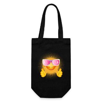 strahlende Sonne mit Brille und Daumen nach oben - Geschenkbeutel für Flaschen - Schwarz - Vorne