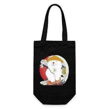Samurai Cat sitting on the wood - Gift Bag for Bottles - black - Front