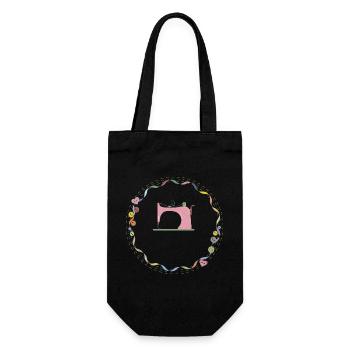 nostalgisch bunte Nähmaschine mit Knöpfe - Geschenkbeutel für Flaschen - Schwarz - Vorne
