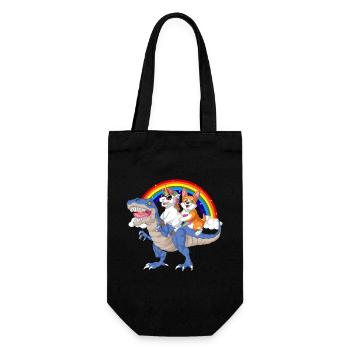 corgi and unicorn riding dinosaur - Gift Bag for Bottles - black - Front