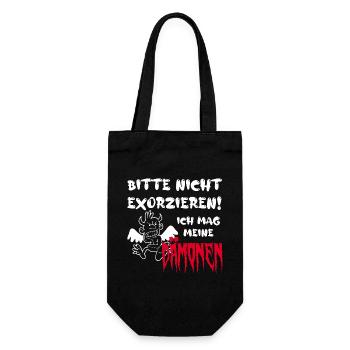 Bitte nicht exorzieren! Ich mag meine Dämonen - Geschenkbeutel für Flaschen - Schwarz - Vorne