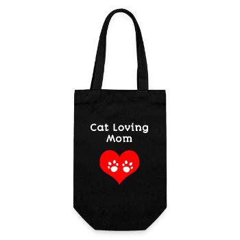 Cat loving Mum, Herzen, closing - Geschenkbeutel für Flaschen - Schwarz - Vorne