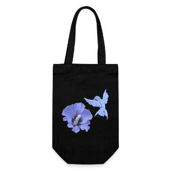 geschenke mit kolibris, Kolibrisilhouette Hibiskus - Geschenkbeutel für Flaschen - Schwarz - Vorne
