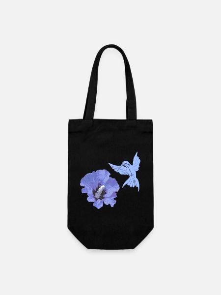 Kolibri & Hibiskus Digital-Grafik - Geschenkbeutel für Flaschen - Schwarz