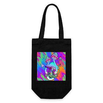 Zauberpilze bunt Psychedelische Pilz Kunst - Geschenkbeutel für Flaschen - Schwarz - Vorne