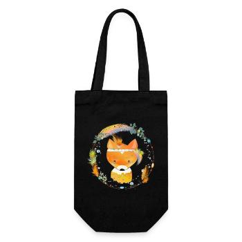 small fox with feather decoration in ethno frame - Gift Bag for Bottles - black - Front