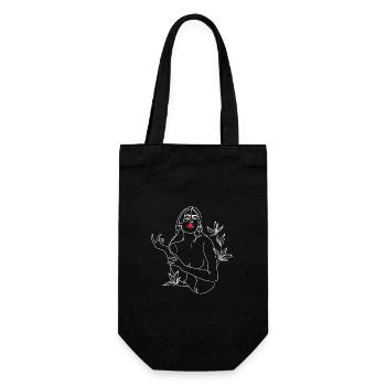 Line Art illustration. Woman in black and white - Gift Bag for Bottles - black - Front