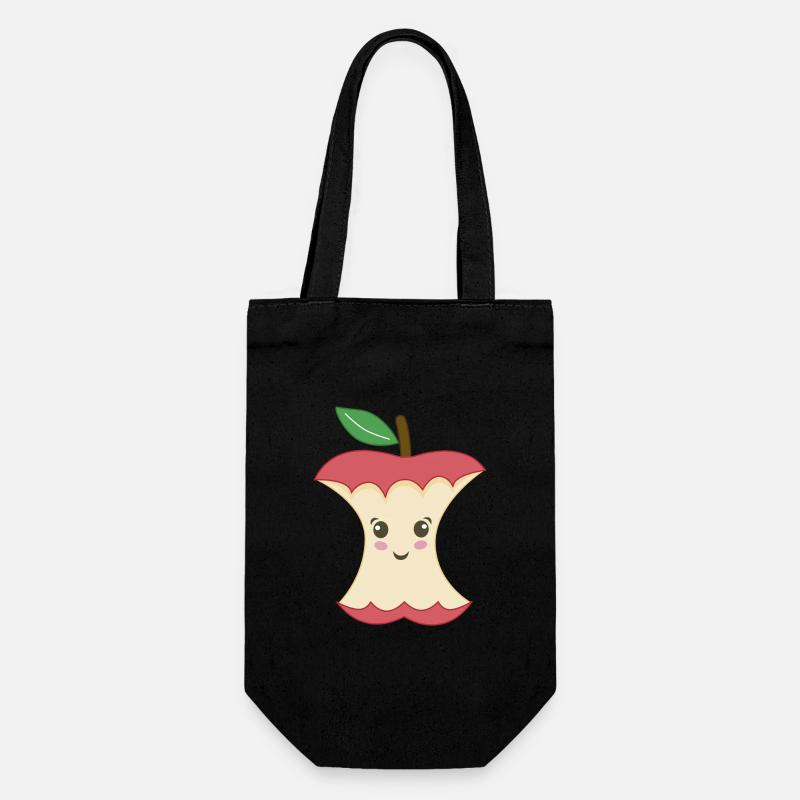 Trognon de Pomme Kawaii - Sac à bouteille - noir