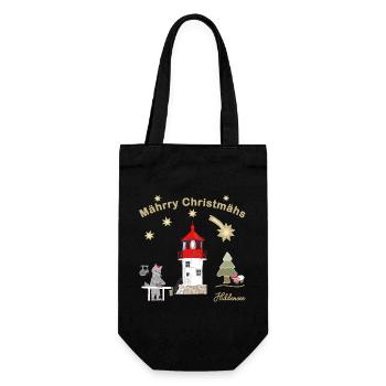 Weihnachtlicher Leuchtturm Gellen auf Hiddensee - Geschenkbeutel für Flaschen - Schwarz - Vorne