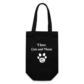 love cats and music, Tier tatzen, Noten - Geschenkbeutel für Flaschen - Schwarz - Vorne