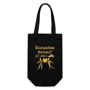 Diamantene Hochzeit 60 Jahre verheiratet Paar gold - Geschenkbeutel für Flaschen - Schwarz - Vorne