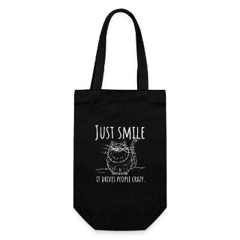 just smile, it drives people crazy! Grinsekatze w - Geschenkbeutel für Flaschen - Schwarz - Vorne