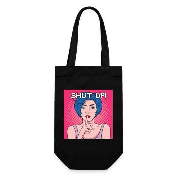Shut Up Popart Dame mit Blauem Haar - Geschenkbeutel für Flaschen - Schwarz - Vorne