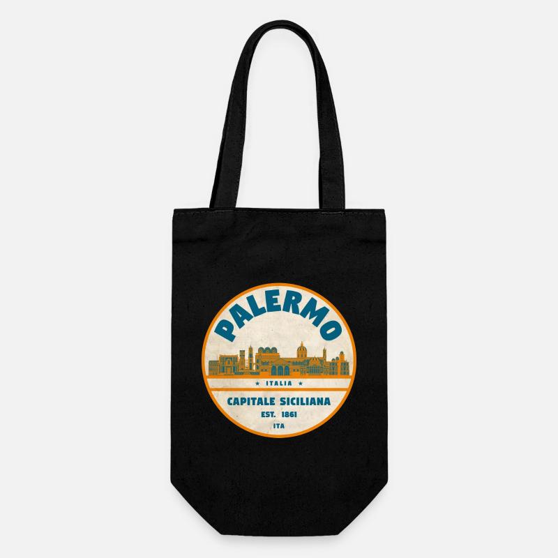 Palermo Retro Stadtlogo rund - Geschenkbeutel für Flaschen - Schwarz
