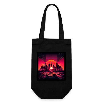 Skyline von Berlin im Abendlicht Vaporwave Optik - Geschenkbeutel für Flaschen - Schwarz - Vorne