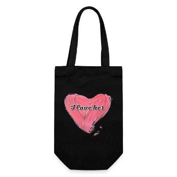 I love her | Liebe | Valentinstag - Geschenkbeutel für Flaschen - Schwarz - Vorne