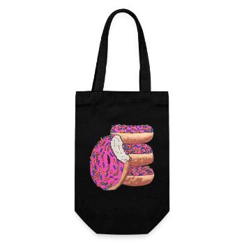 Donut Stapel pink lecker naschen - Geschenkbeutel für Flaschen - Schwarz - Vorne