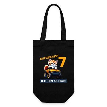 7. Geburtstag Katze auf Monstertruck 7 Jahre alt - Geschenkbeutel für Flaschen - Schwarz - Vorne