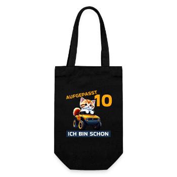 10. Geburtstag Katze auf Monstertruck 10 Jahre alt - Geschenkbeutel für Flaschen - Schwarz - Vorne