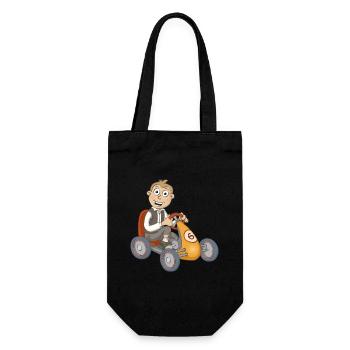 Der fröhliche Junge auf dem Tretauto - Geschenkbeutel für Flaschen - Schwarz - Vorne