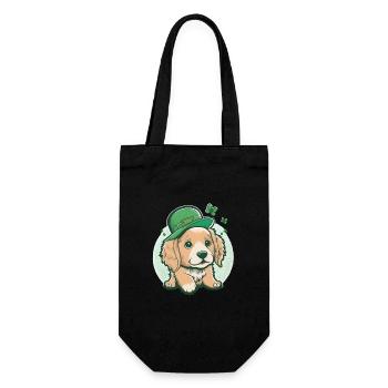 Cartoon Hund St. Patrick´s Day - Geschenkbeutel für Flaschen - Schwarz - Vorne