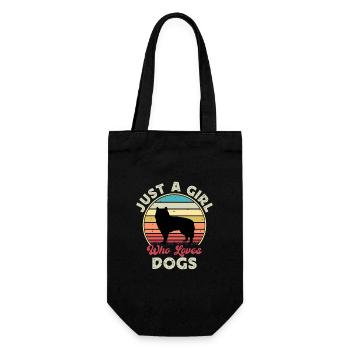 Alaskan Malamute Hundeliebhaber Silhouette Retro Sonnenuntergang - Geschenkbeutel für Flaschen - Schwarz - Vorne