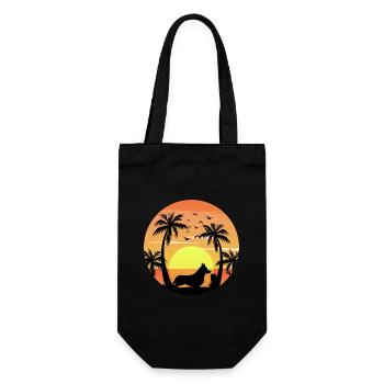 Cardigan Welsh Corgi Dog Surfing Beach Palm Trees - Gift Bag for Bottles - black - Front