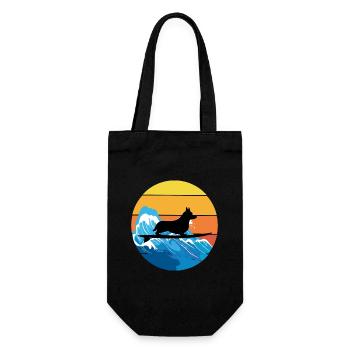 Cardigan Welsh Corgi Dog Surfing Vintage Retro - Gift Bag for Bottles - black - Front