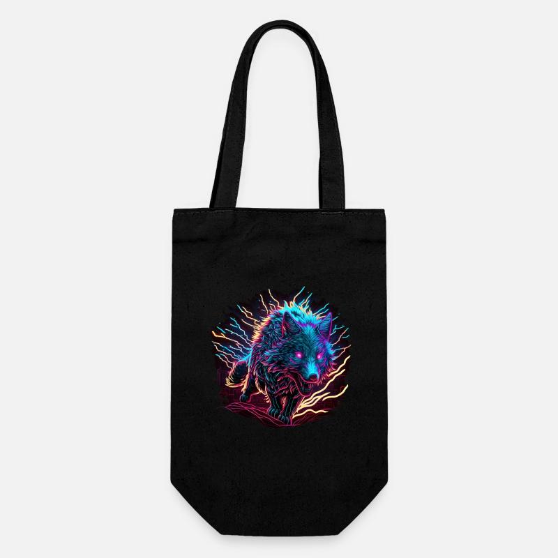 Wolf Neon Illustration Synthwave Art - Geschenkbeutel für Flaschen - Schwarz
