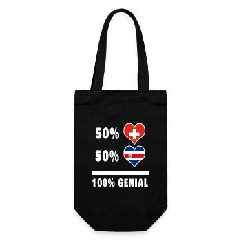 Costa Rica und Schweiz 100% Genial Flagge - Geschenkbeutel für Flaschen - Schwarz - Vorne