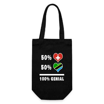 Ruanda und Schweiz 100% Genial Flagge - Geschenkbeutel für Flaschen - Schwarz - Vorne