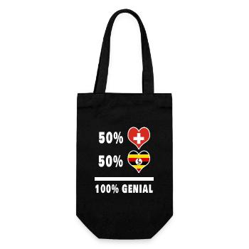 Uganda und Schweiz 100% Genial Flagge - Geschenkbeutel für Flaschen - Schwarz - Vorne