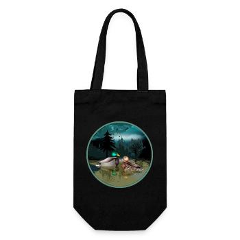 Couple de canards dans l’étang aux canards la nuit et au clair de lune - Sac à bouteille - noir - Devant