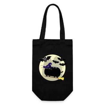 Katzen Hexe und Fledermäuse im Vollmond Halloween - Geschenkbeutel für Flaschen - Schwarz - Vorne
