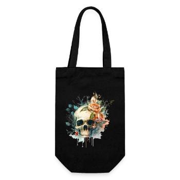 Totenkopf mit Blumen - Skull Dia De Los Muertos - Geschenkbeutel für Flaschen - Schwarz - Vorne